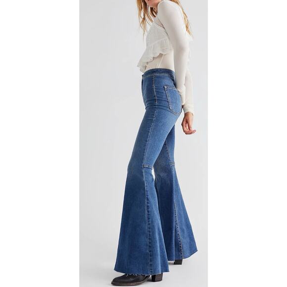 Free People Womens Just Float on Flare High Rise Denim Jeans Size 24 Blue - Picture 3 of 7